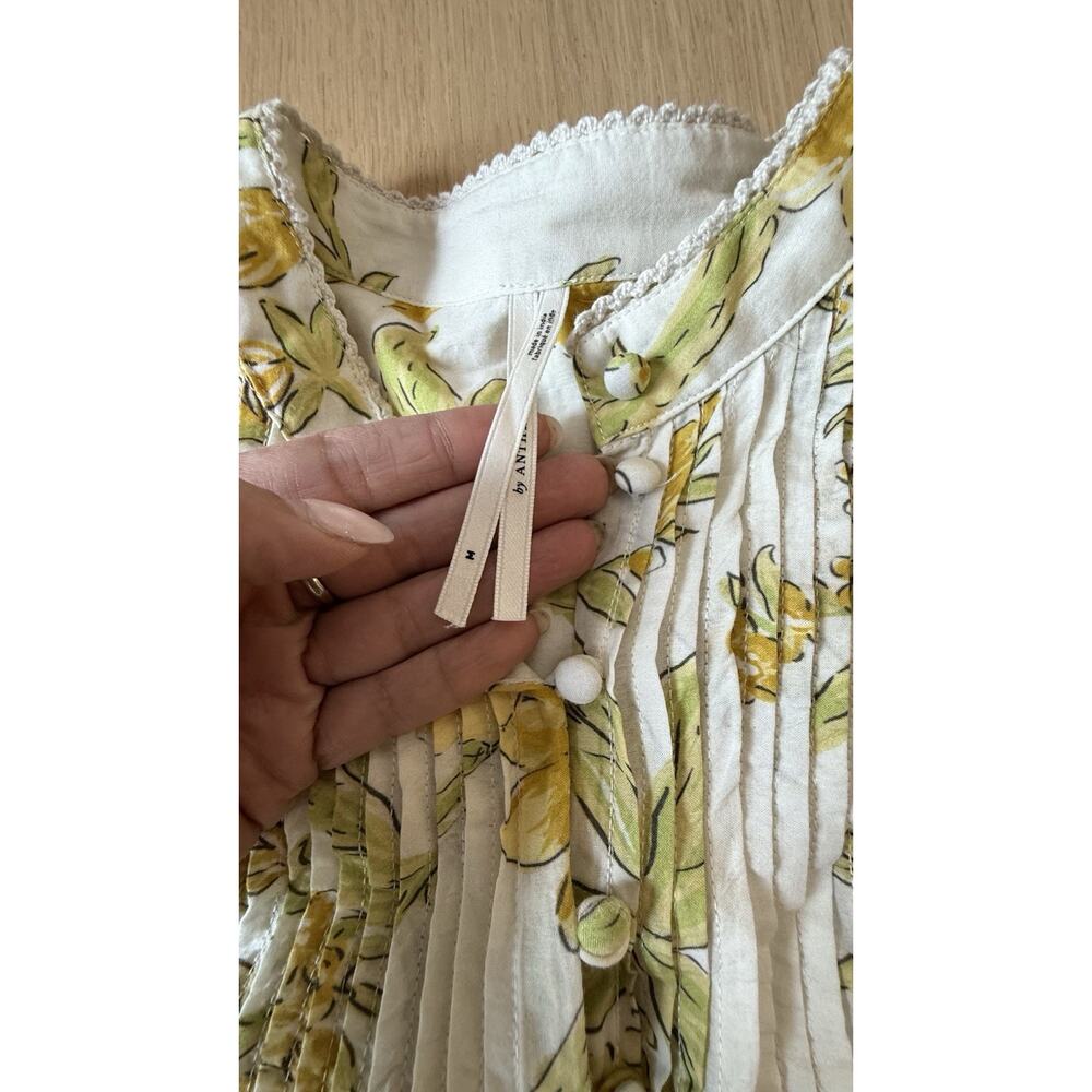 Anthropologie Floral Romantic Ruffle Pintuck Blouse Top Size Medium 3039 - Picture 11 of 14